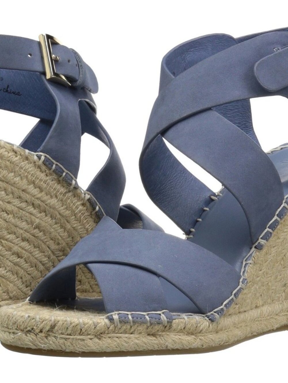 Joie New Wedge Espadrille Strappy Leather Sandal Blue Women's 40/10 - Picture 6 of 16